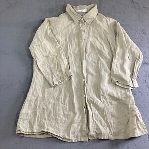 Cut Loose Womens Large Beige 100% Linen Button Down Tunic Shirt Made in USA